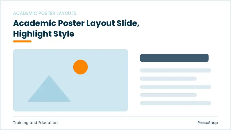 Editable PowerPoint academic poster layout slide template with an accented takeaway, built from recolourable native shapes for training and education decks