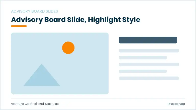 Editable PowerPoint advisory board slide template with an accented takeaway, built from recolourable native shapes for venture capital and startups decks