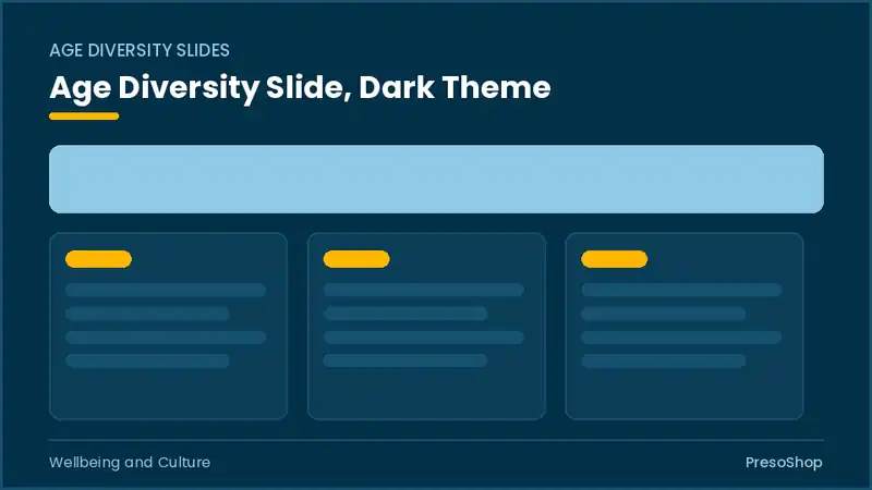 Editable PowerPoint age diversity slide template in a dark theme, built from recolourable native shapes for wellbeing and culture decks