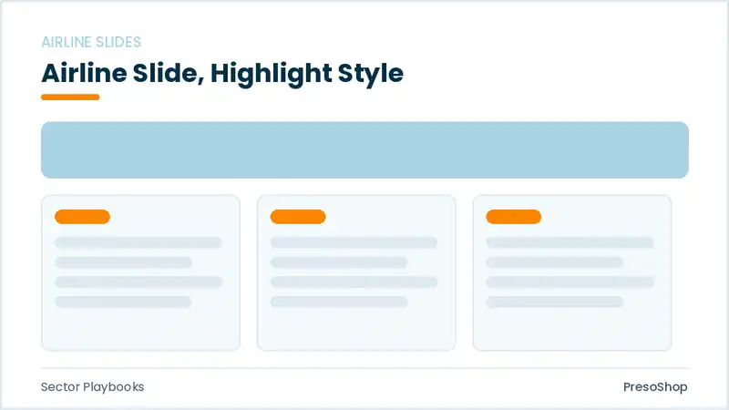 Editable PowerPoint airline slide template with an accented takeaway, built from recolourable native shapes for sector playbooks decks