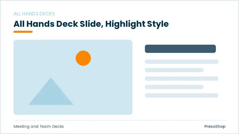 Editable PowerPoint all hands deck slide template with an accented takeaway, built from recolourable native shapes for meeting and team decks decks
