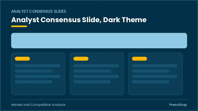 Editable PowerPoint analyst consensus slide template in a dark theme, built from recolourable native shapes for market and competitive analysis decks