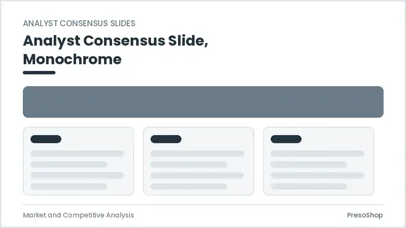 Editable PowerPoint analyst consensus slide template in a monochrome treatment, built from recolourable native shapes for market and competitive analysis decks