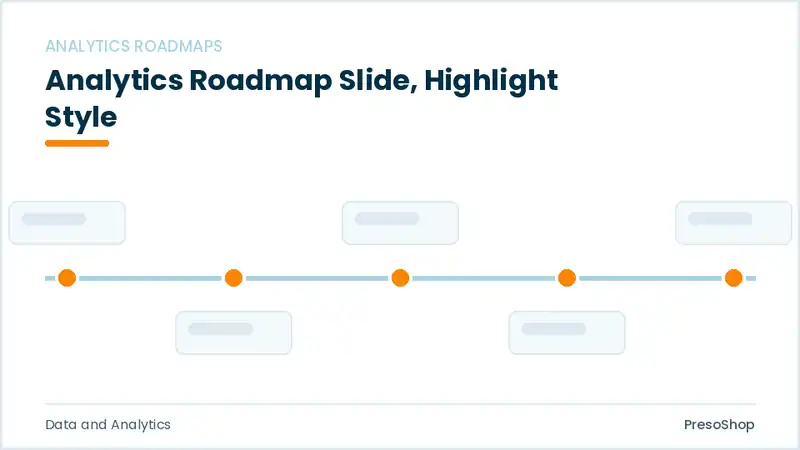 Editable PowerPoint analytics roadmap slide template with an accented takeaway, built from recolourable native shapes for data and analytics decks