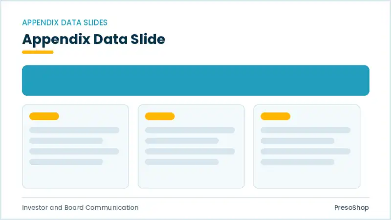 Editable PowerPoint appendix data slide template, built from recolourable native shapes for investor and board communication decks