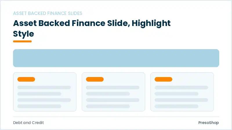 Editable PowerPoint asset backed finance slide template with an accented takeaway, built from recolourable native shapes for debt and credit decks