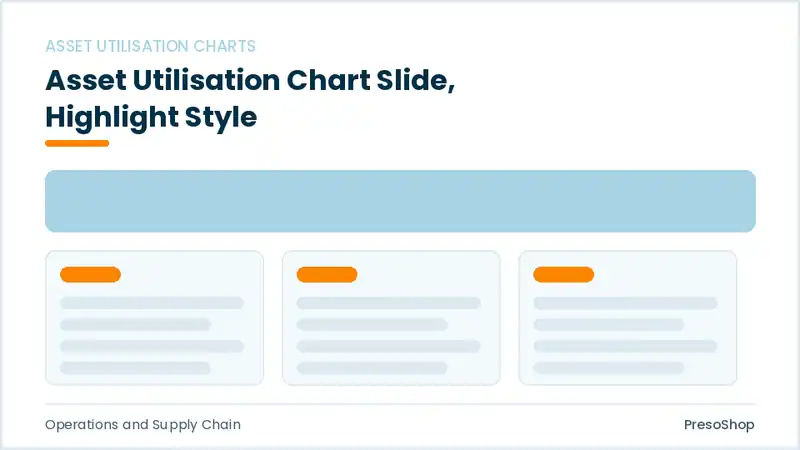 Editable PowerPoint asset utilisation chart slide template with an accented takeaway, built from recolourable native shapes for operations and supply chain decks