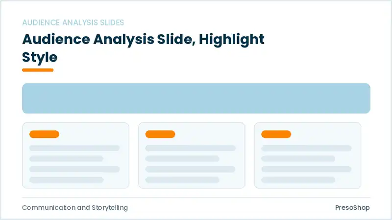 Editable PowerPoint audience analysis slide template with an accented takeaway, built from recolourable native shapes for communication and storytelling decks