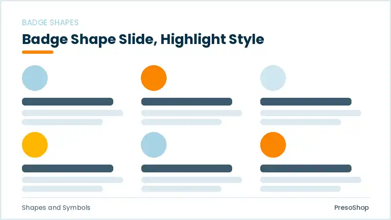 Editable PowerPoint badge shape slide template with an accented takeaway, built from recolourable native shapes for shapes and symbols decks