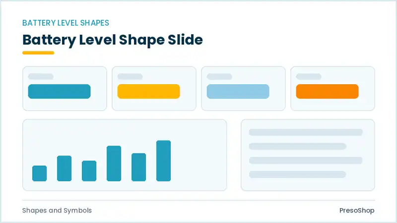 Editable PowerPoint battery level shape slide template, built from recolourable native shapes for shapes and symbols decks