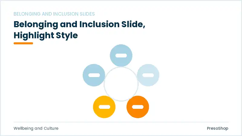 Editable PowerPoint belonging and inclusion slide template with an accented takeaway, built from recolourable native shapes for wellbeing and culture decks