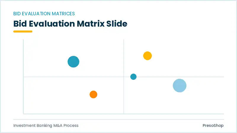 Editable PowerPoint bid evaluation matrix slide template, built from recolourable native shapes for investment banking m&a process decks