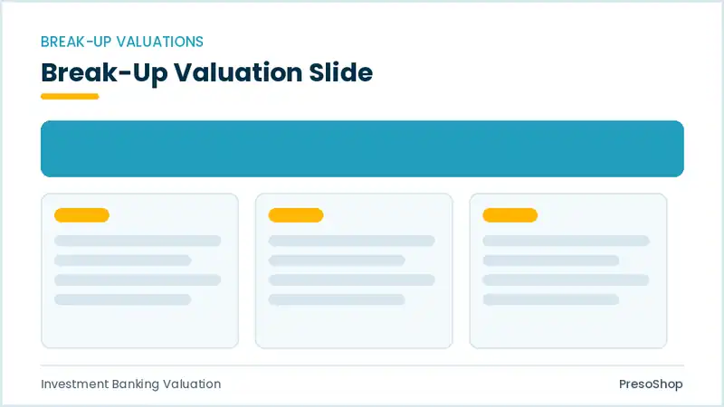 Editable PowerPoint break-up valuation slide template, built from recolourable native shapes for investment banking valuation decks