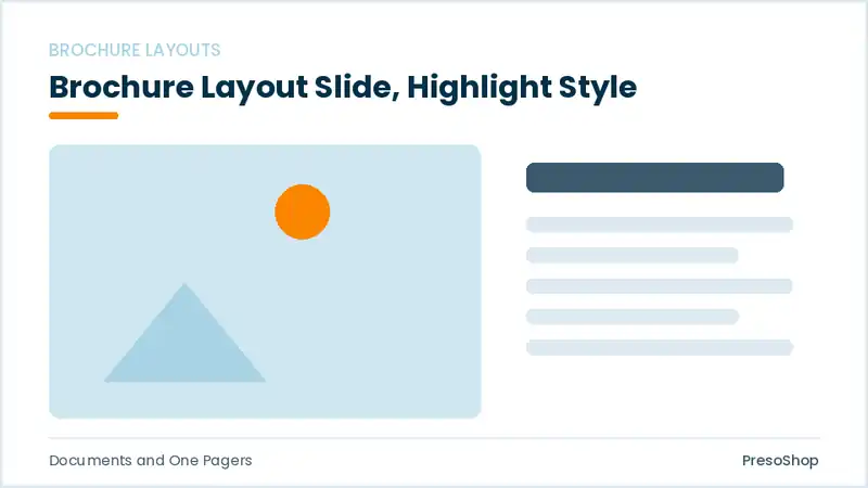 Editable PowerPoint brochure layout slide template with an accented takeaway, built from recolourable native shapes for documents and one pagers decks