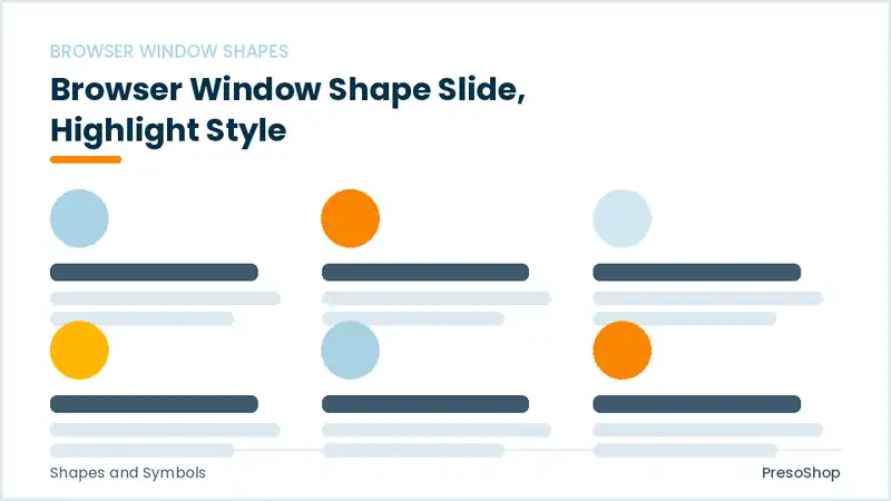 Editable PowerPoint browser window shape slide template with an accented takeaway, built from recolourable native shapes for shapes and symbols decks