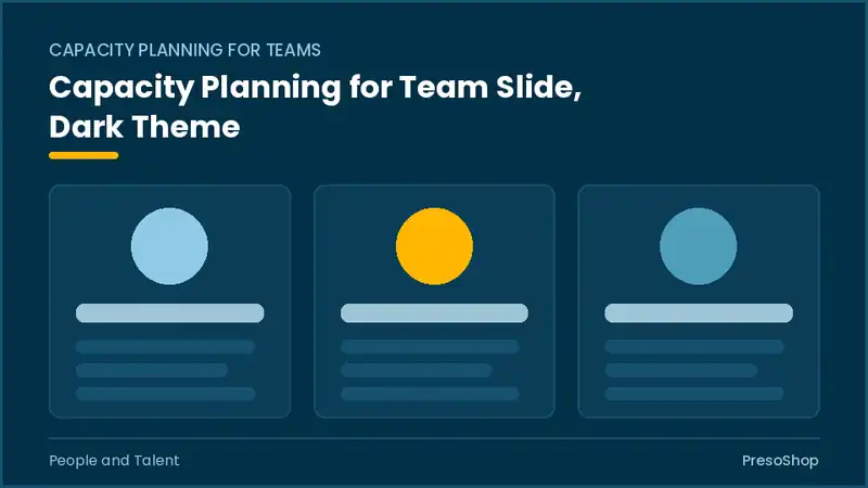 Editable PowerPoint capacity planning for team slide template in a dark theme, built from recolourable native shapes for people and talent decks