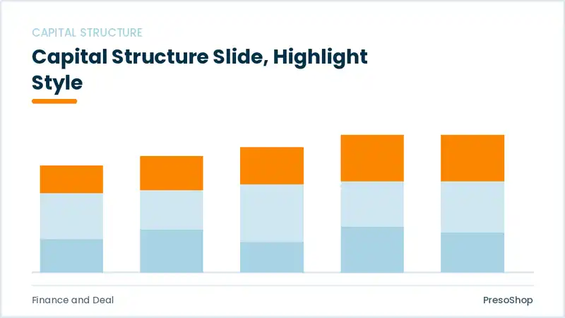 Editable PowerPoint capital structure slide template with an accented takeaway, built from recolourable native shapes for finance and deal decks