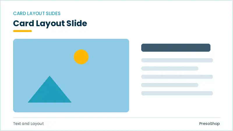 Editable PowerPoint card layout slide template, built from recolourable native shapes for text and layout decks