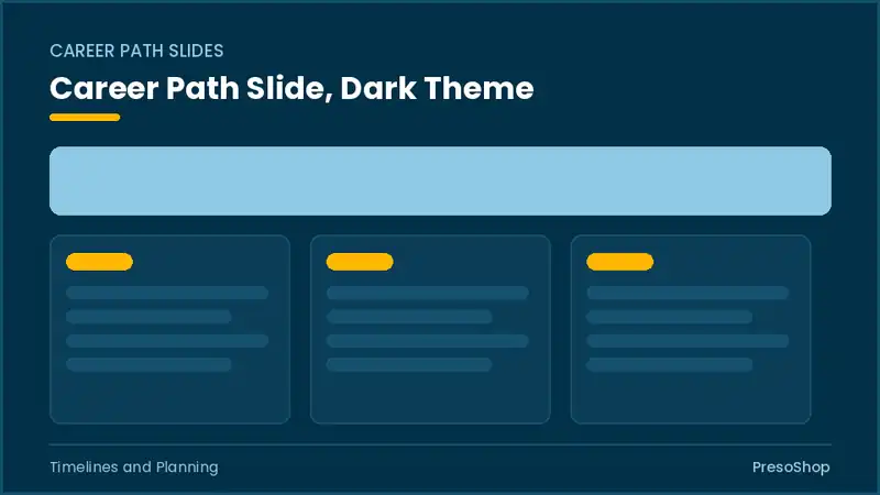 Editable PowerPoint career path slide template in a dark theme, built from recolourable native shapes for timelines and planning decks