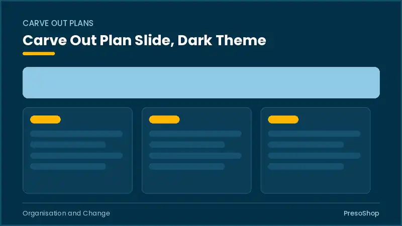 Editable PowerPoint carve out plan slide template in a dark theme, built from recolourable native shapes for organisation and change decks