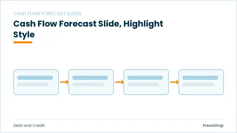 Editable PowerPoint cash flow forecast slide template with an accented takeaway, built from recolourable native shapes for debt and credit decks