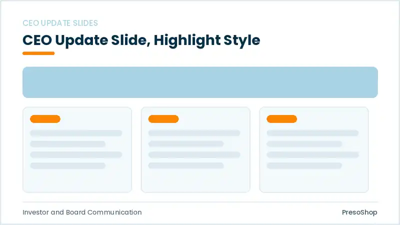 Editable PowerPoint ceo update slide template with an accented takeaway, built from recolourable native shapes for investor and board communication decks