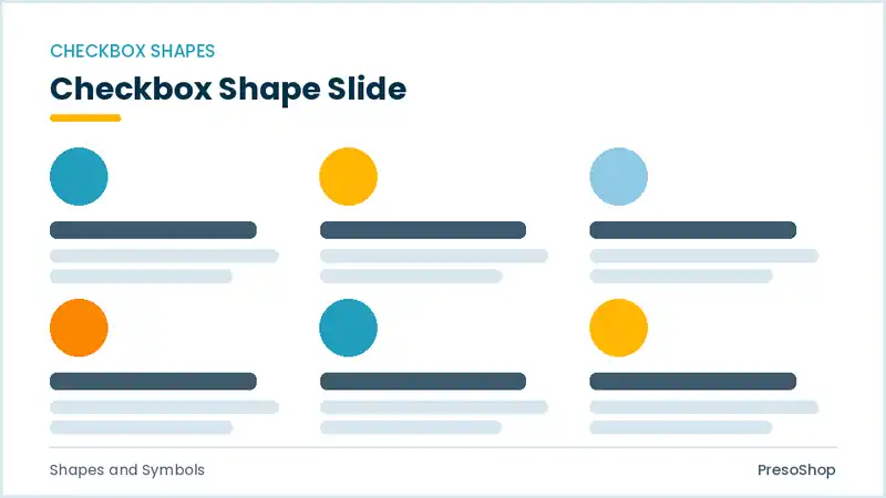 Editable PowerPoint checkbox shape slide template, built from recolourable native shapes for shapes and symbols decks