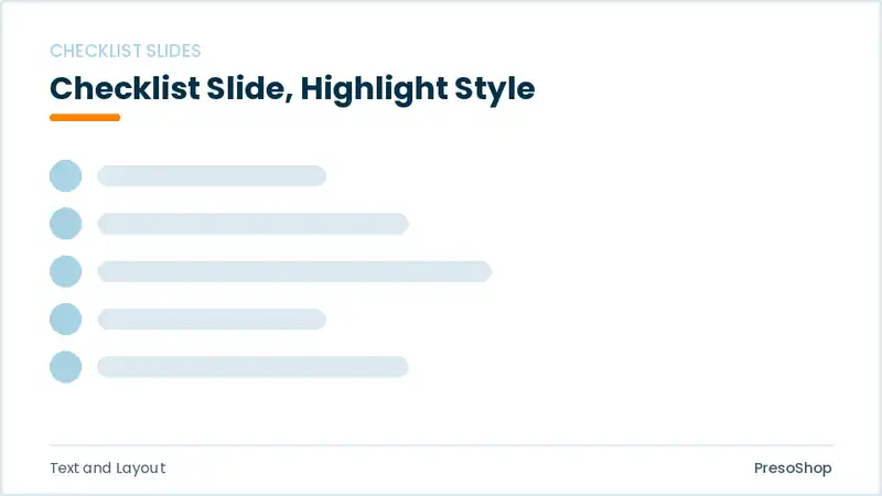 Editable PowerPoint checklist slide template with an accented takeaway, built from recolourable native shapes for text and layout decks