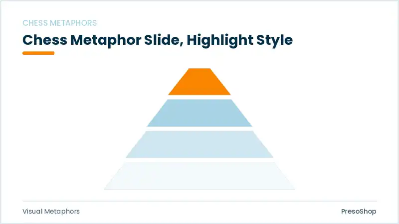 Editable PowerPoint chess metaphor slide template with an accented takeaway, built from recolourable native shapes for visual metaphors decks