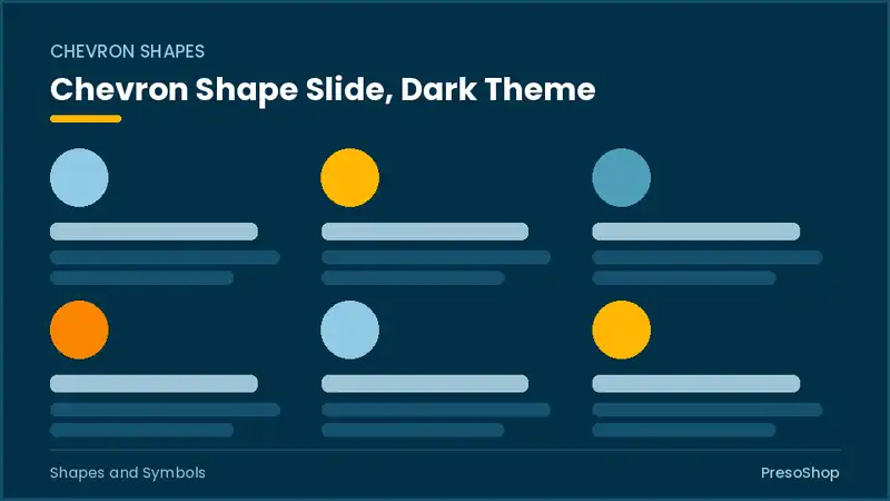 Editable PowerPoint chevron shape slide template in a dark theme, built from recolourable native shapes for shapes and symbols decks