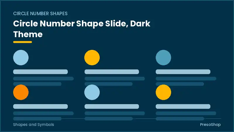 Editable PowerPoint circle number shape slide template in a dark theme, built from recolourable native shapes for shapes and symbols decks