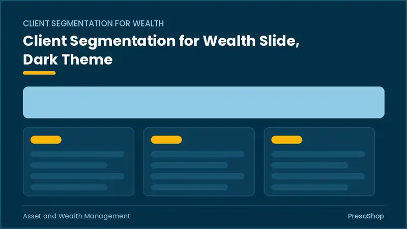 Editable PowerPoint client segmentation for wealth slide template in a dark theme, built from recolourable native shapes for asset and wealth management decks