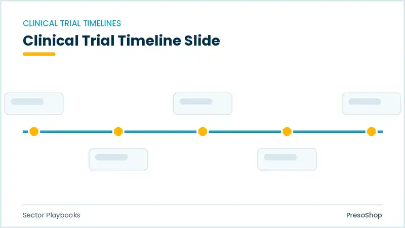 Editable PowerPoint clinical trial timeline slide template, built from recolourable native shapes for sector playbooks decks
