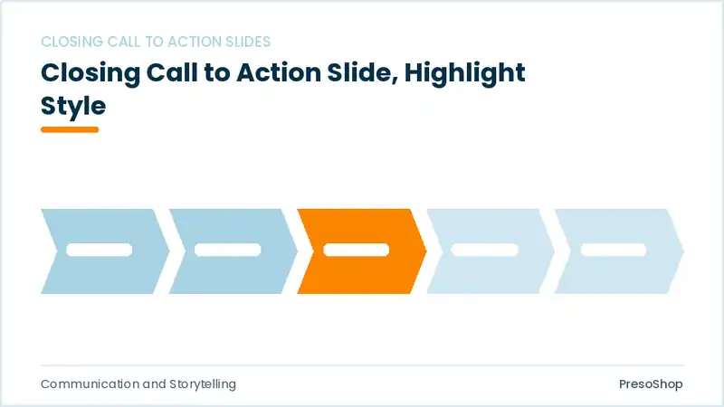 Editable PowerPoint closing call to action slide template with an accented takeaway, built from recolourable native shapes for communication and storytelling decks
