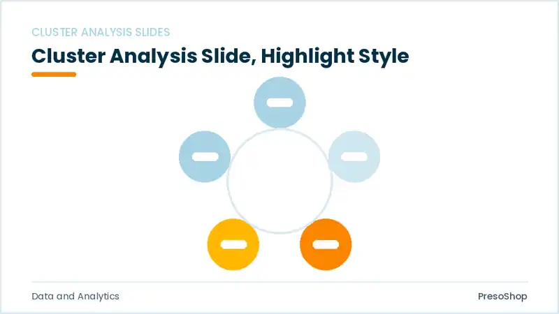 Editable PowerPoint cluster analysis slide template with an accented takeaway, built from recolourable native shapes for data and analytics decks