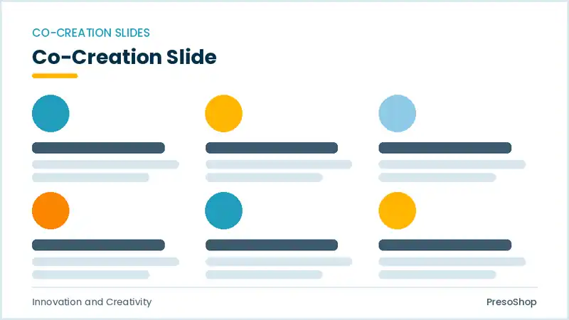Editable PowerPoint co-creation slide template, built from recolourable native shapes for innovation and creativity decks