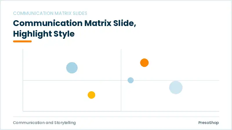 Editable PowerPoint communication matrix slide template with an accented takeaway, built from recolourable native shapes for communication and storytelling decks