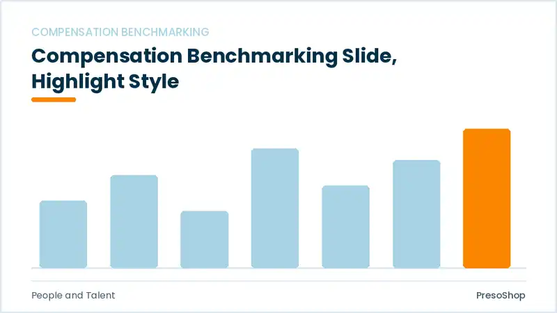 Editable PowerPoint compensation benchmarking slide template with an accented takeaway, built from recolourable native shapes for people and talent decks