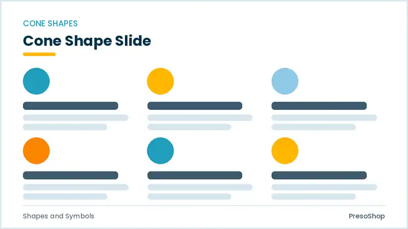 Editable PowerPoint cone shape slide template, built from recolourable native shapes for shapes and symbols decks