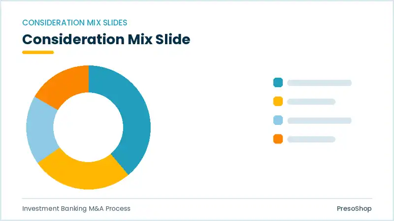 Editable PowerPoint consideration mix slide template, built from recolourable native shapes for investment banking m&a process decks