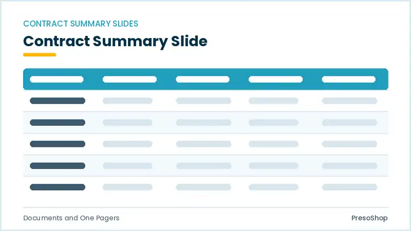 Editable PowerPoint contract summary slide template, built from recolourable native shapes for documents and one pagers decks
