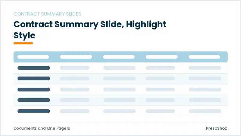 Editable PowerPoint contract summary slide template with an accented takeaway, built from recolourable native shapes for documents and one pagers decks