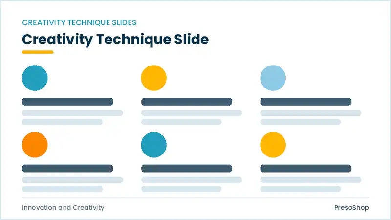 Editable PowerPoint creativity technique slide template, built from recolourable native shapes for innovation and creativity decks