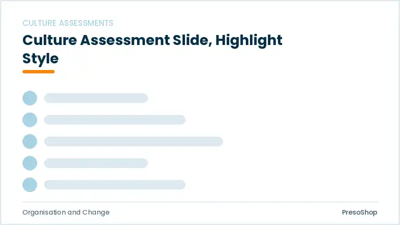 Editable PowerPoint culture assessment slide template with an accented takeaway, built from recolourable native shapes for organisation and change decks