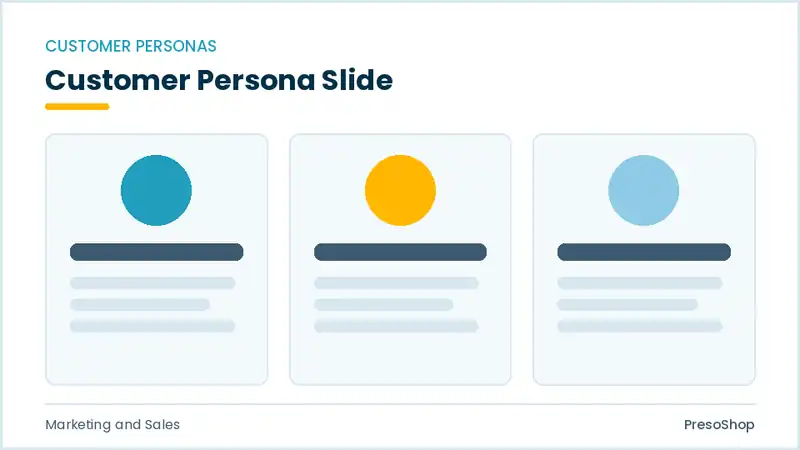 Editable PowerPoint customer persona slide template, built from recolourable native shapes for marketing and sales decks