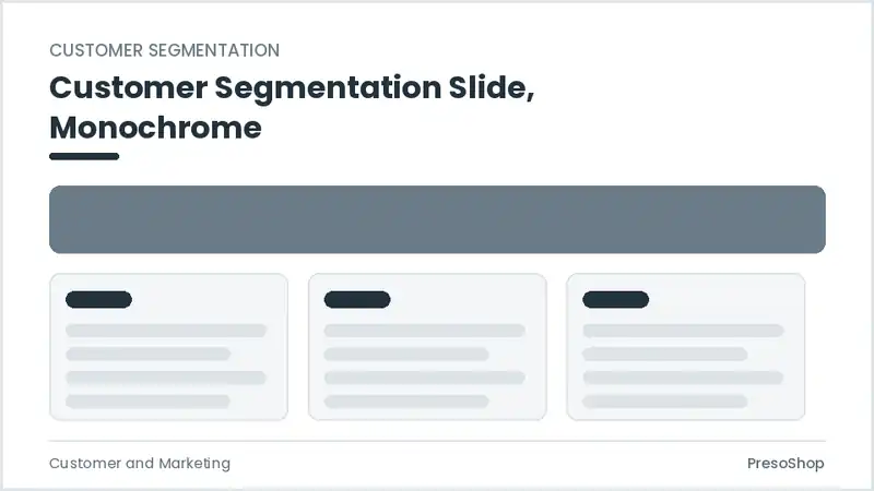 Editable PowerPoint customer segmentation slide template in a monochrome treatment, built from recolourable native shapes for customer and marketing decks
