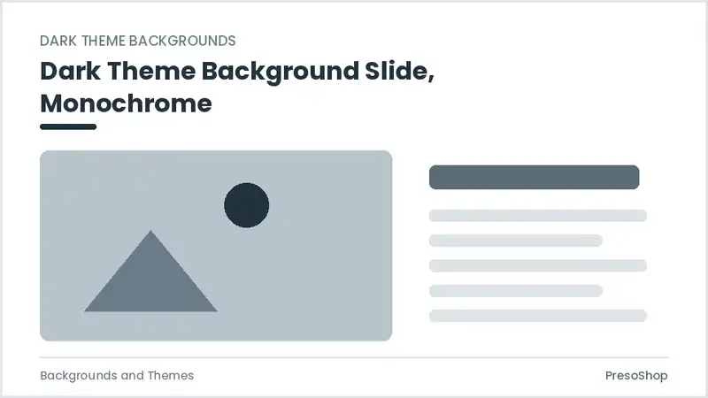 Editable PowerPoint dark theme background slide template in a monochrome treatment, built from recolourable native shapes for backgrounds and themes decks