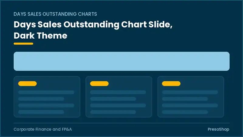 Editable PowerPoint days sales outstanding chart slide template in a dark theme, built from recolourable native shapes for corporate finance and fp&a decks