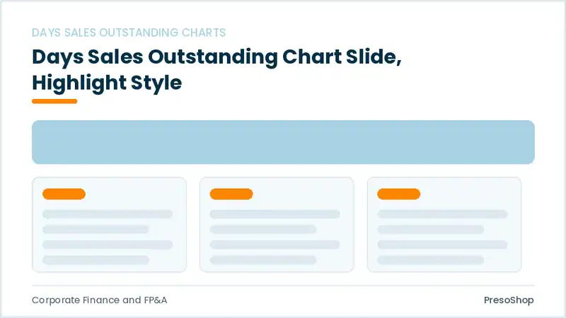 Editable PowerPoint days sales outstanding chart slide template with an accented takeaway, built from recolourable native shapes for corporate finance and fp&a decks