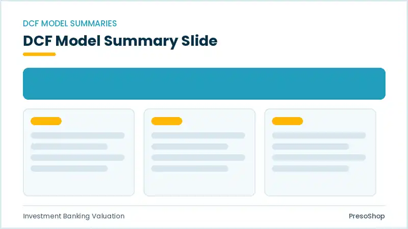 Editable PowerPoint dcf model summary slide template, built from recolourable native shapes for investment banking valuation decks